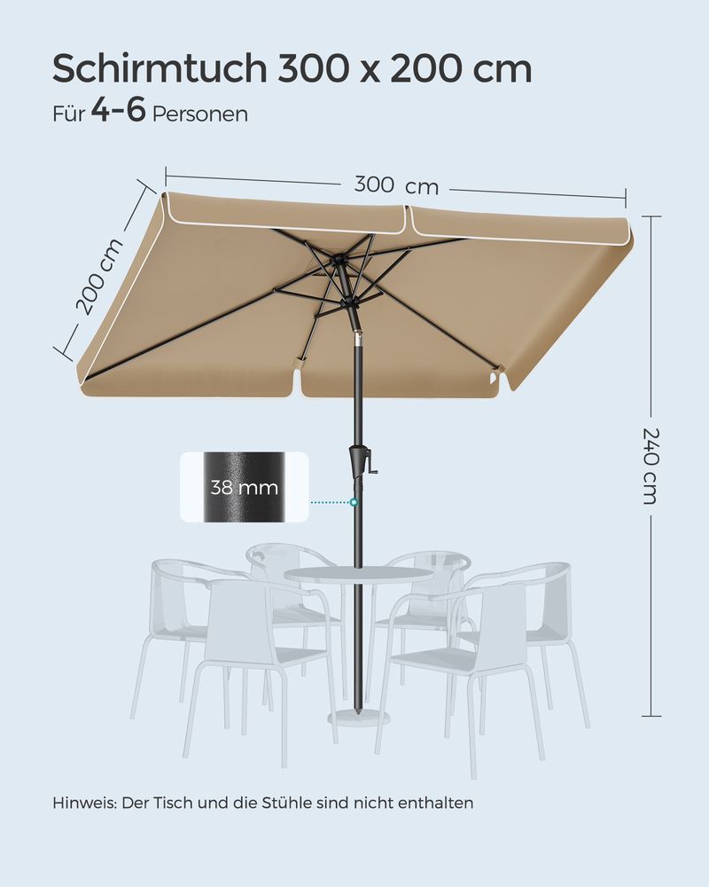 Rechthoekige Parasol - Balkon Parasol met Kantelfunctie - UV - bescherming - De Vries Meubels