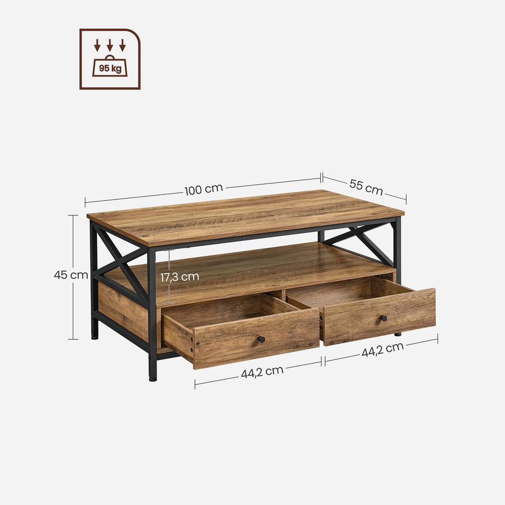 Couchtisch mit 2 Schubladen - Verstellbare Beine - Eiche