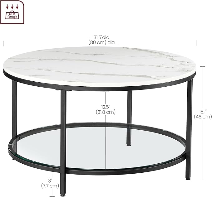 Salontafel met Marmerlook Tafelblad - Glazen Blad - Dubbele Ruimte - De Vries Meubels