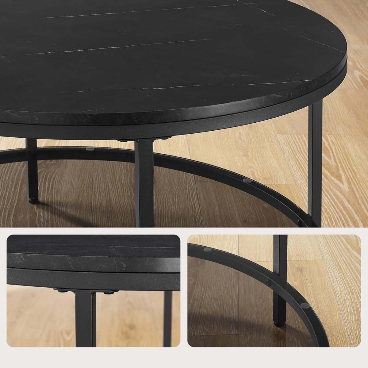 Couchtisch mit Tischplatte in Marmoroptik – Glasplatte – doppelte Stellfläche