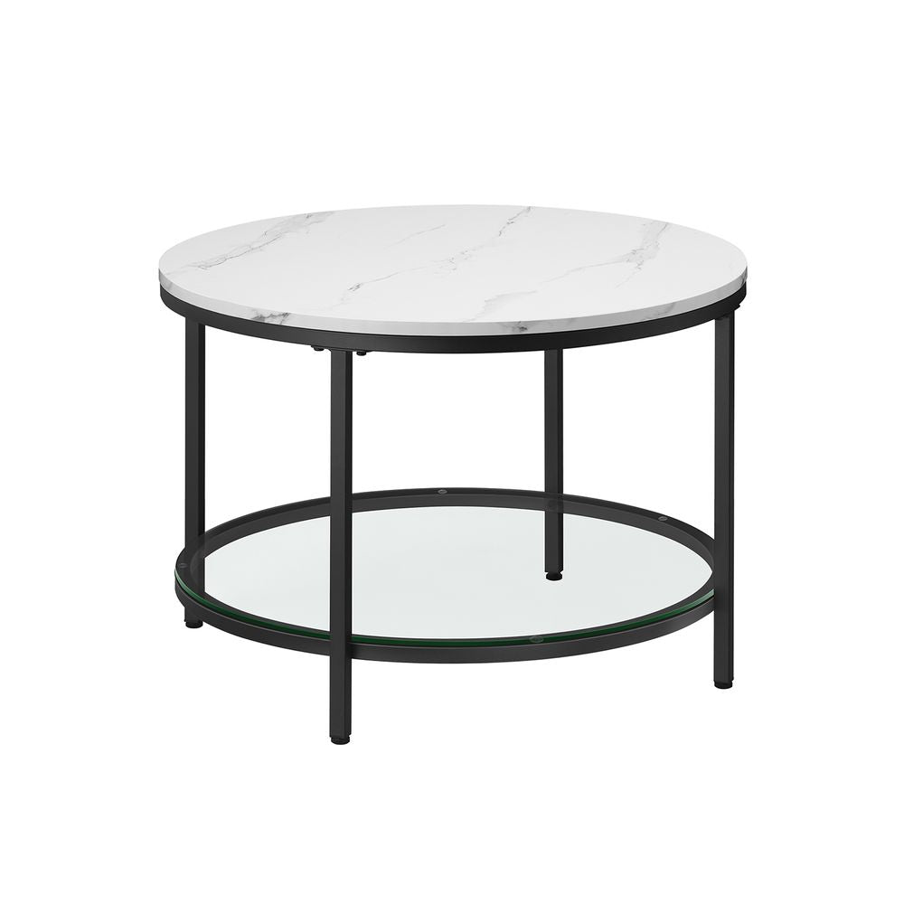 Salontafel met Marmerlook Tafelblad - Glazen Blad - Dubbele Ruimte - De Vries Meubels