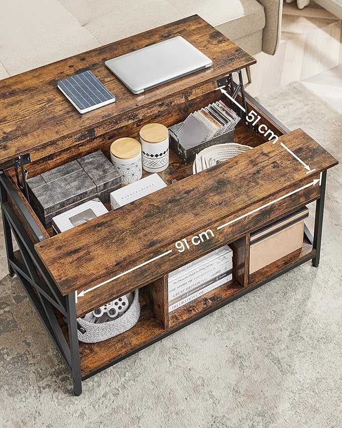 Salontafel met Opbergruimte - Blad in Hoogte Verstelbaar - Woonkamer Tafel - De Vries Meubels