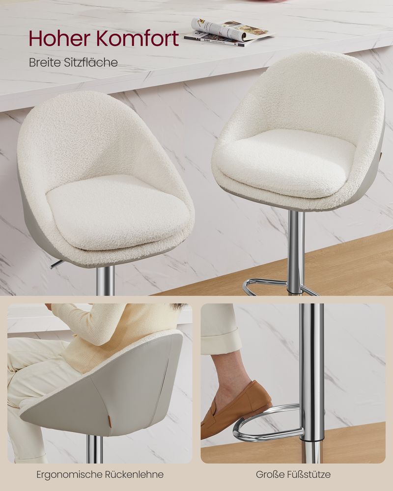 Set van 2 Luxe Barstoelen - Bouclé - Fluweel - Verstelbaar - De Vries Meubels