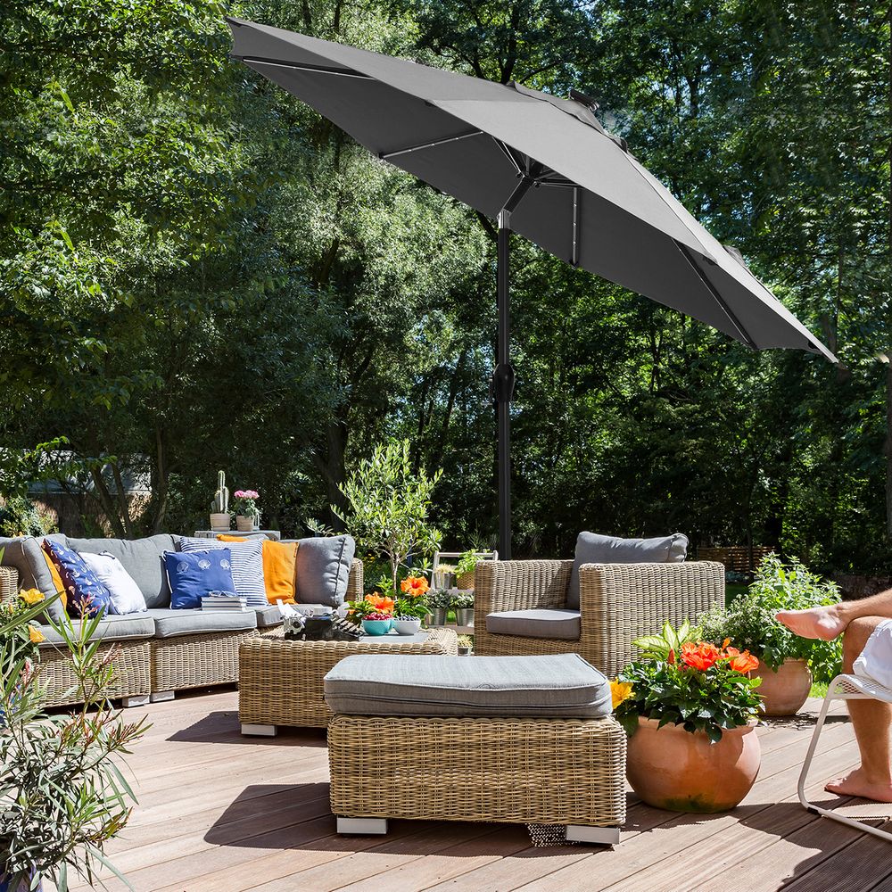 Solarbetriebener LED-Sonnenschirm Ø 2,7 oder 3 Meter - Garten-Sonnenschirm mit Neigefunktion