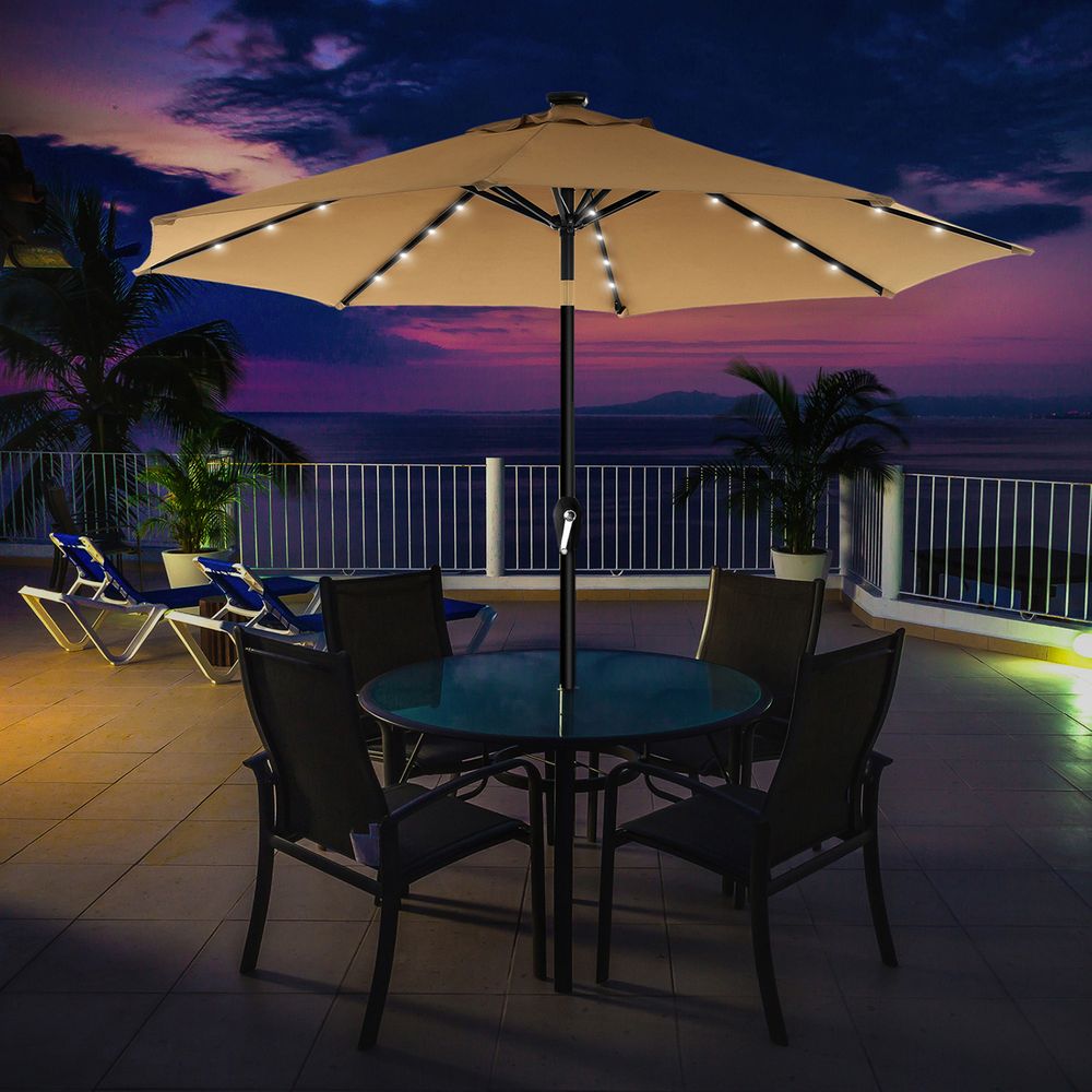 Solar LED Parasol Ø 2.7 of 3 Meter - Tuinparasol met Kantelfunctie - De Vries Meubels