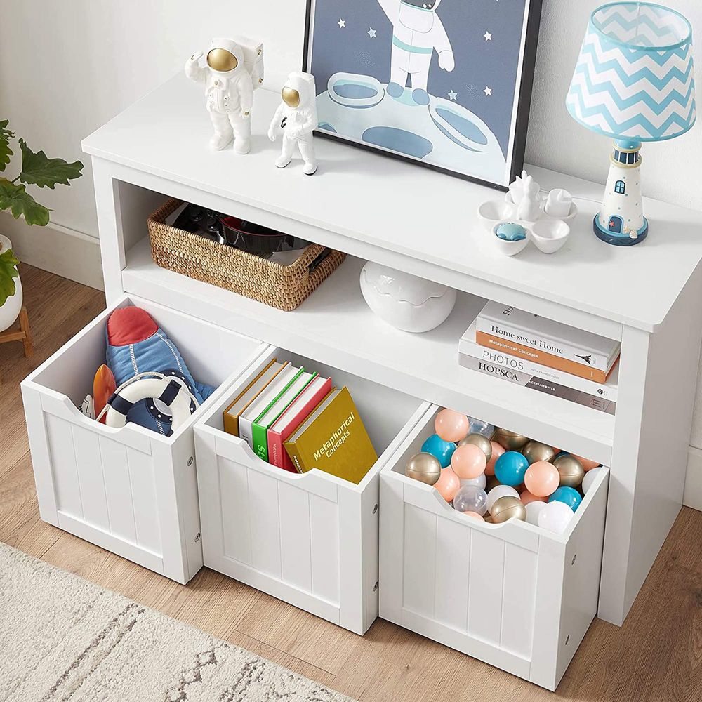 Spielzeugschrank mit 3 Aufbewahrungsbehältern - Stilvoll und praktisch - Kinderzimmer