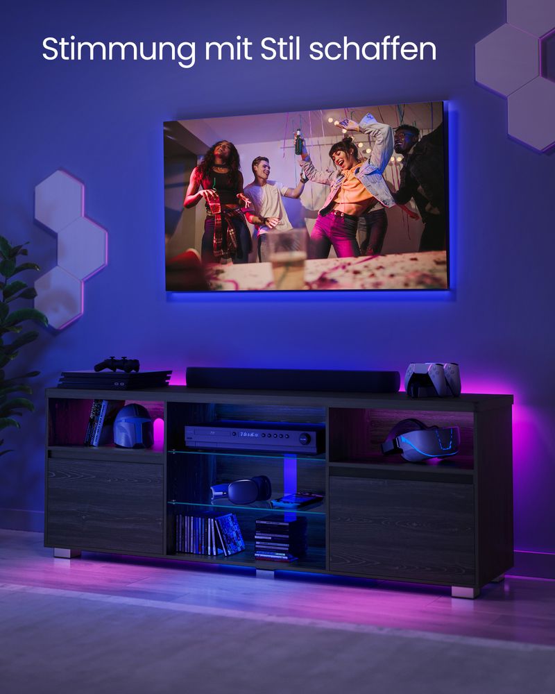 TV - meubel met LED - verlichting en verstelbare opbergruimte - De Vries Meubels