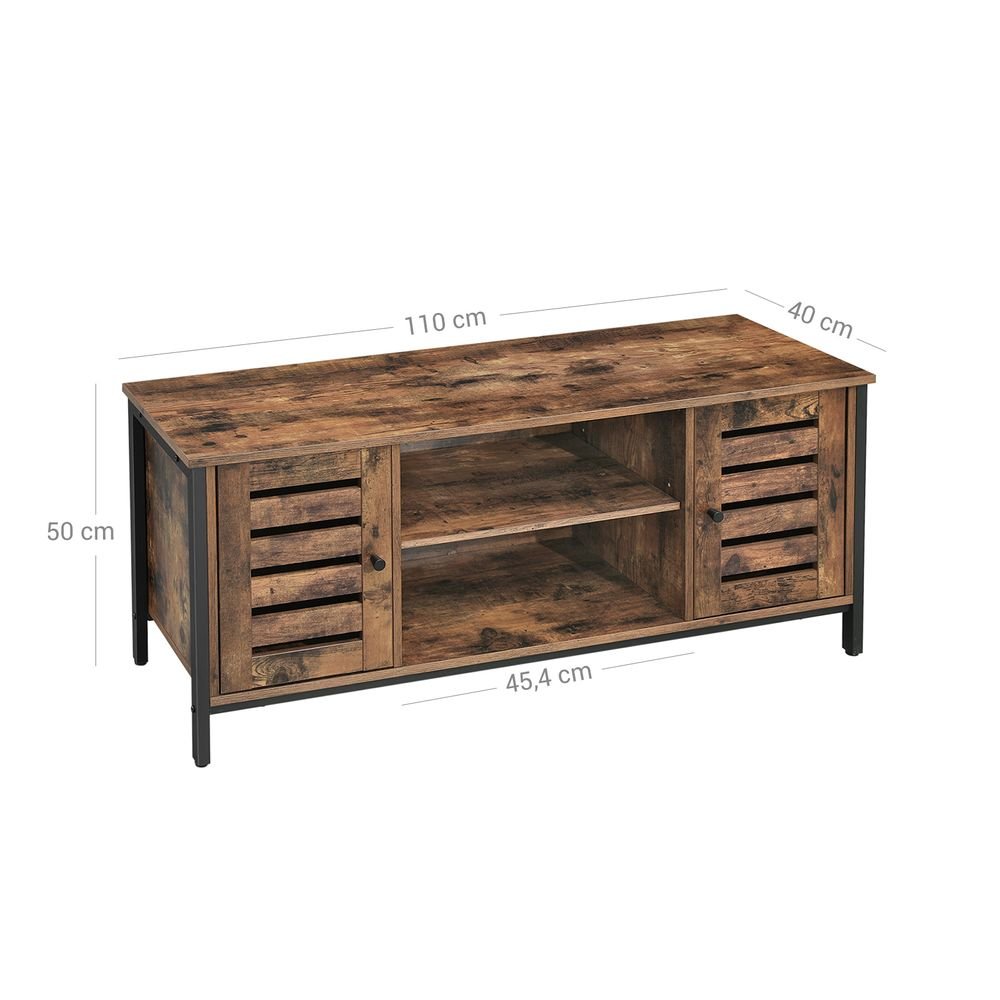 Vintage-TV-Schrank mit Lamellentüren - Fernsehschrank mit Stauraum - verstellbares Regal