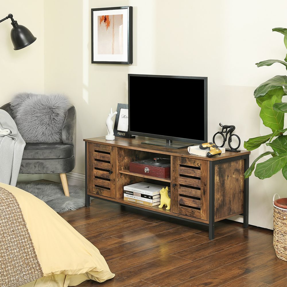 Vintage-TV-Schrank mit Lamellentüren - Fernsehschrank mit Stauraum - verstellbares Regal
