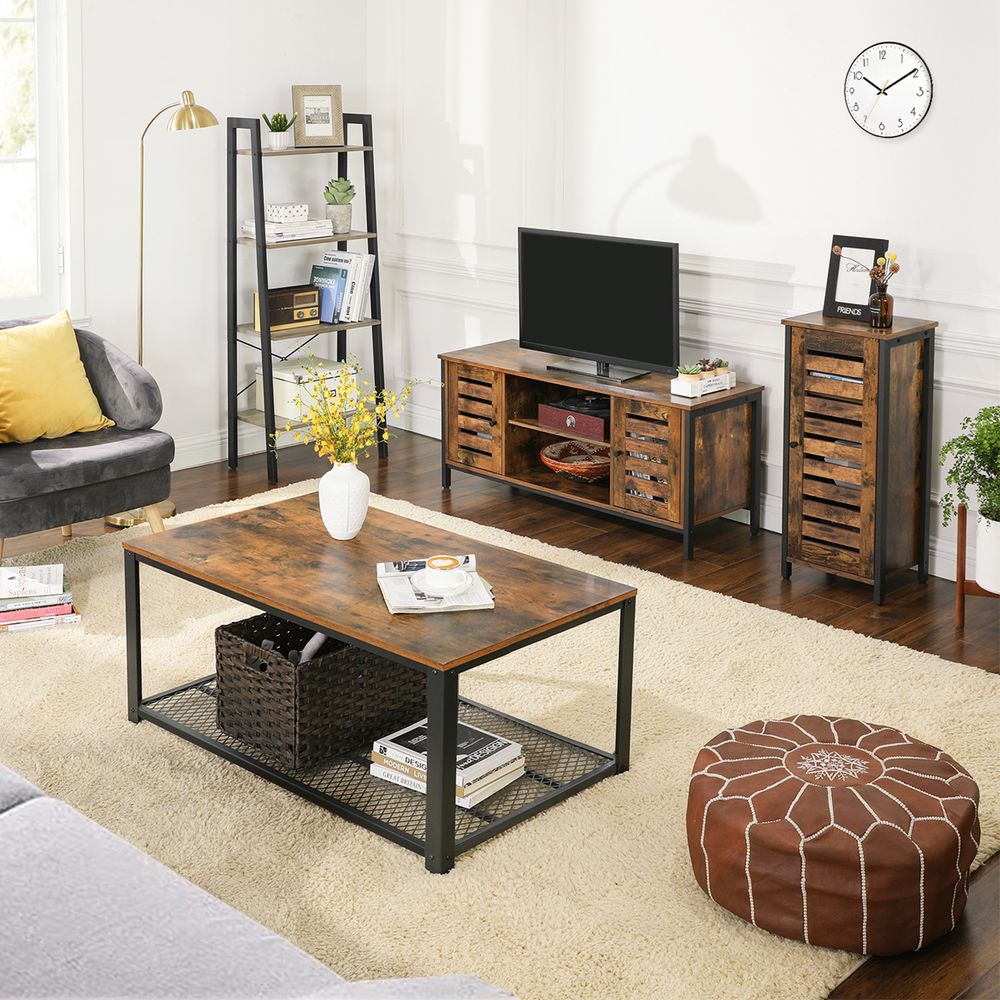Vintage-TV-Schrank mit Lamellentüren - Fernsehschrank mit Stauraum - verstellbares Regal