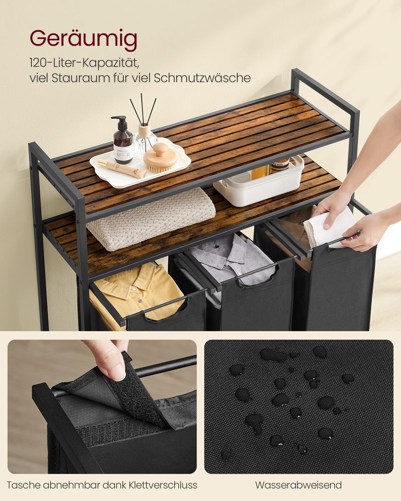 Wasmand en 2 Opbergplanken - Ideaal voor Wasgoed en Badaccessoires - De Vries Meubels