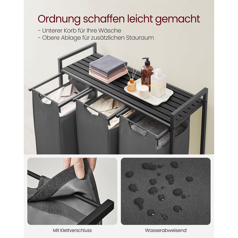 Wäschesortierer mit praktischen Wäschekörben - Wäschewagen mit Ablageregal - Praktischer Organizer für die Waschküche