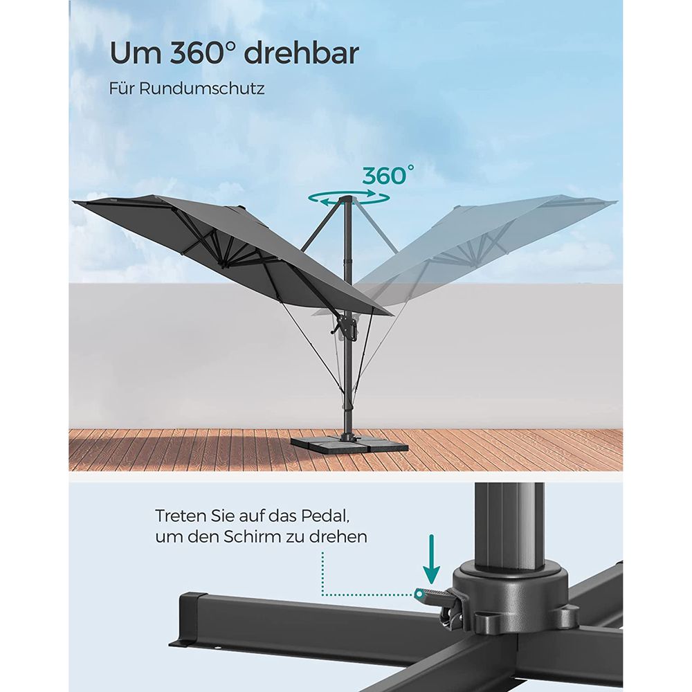Ampelschirm 290 x 290 cm - Stufenlos verstellbar - Neigbar und 360° Drehfunktion