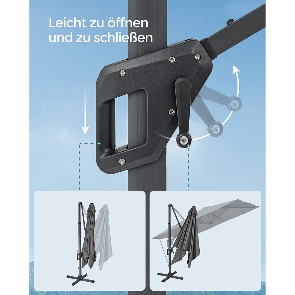 Ampelschirm 290 x 290 cm - Stufenlos verstellbar - Neigbar und 360° Drehfunktion