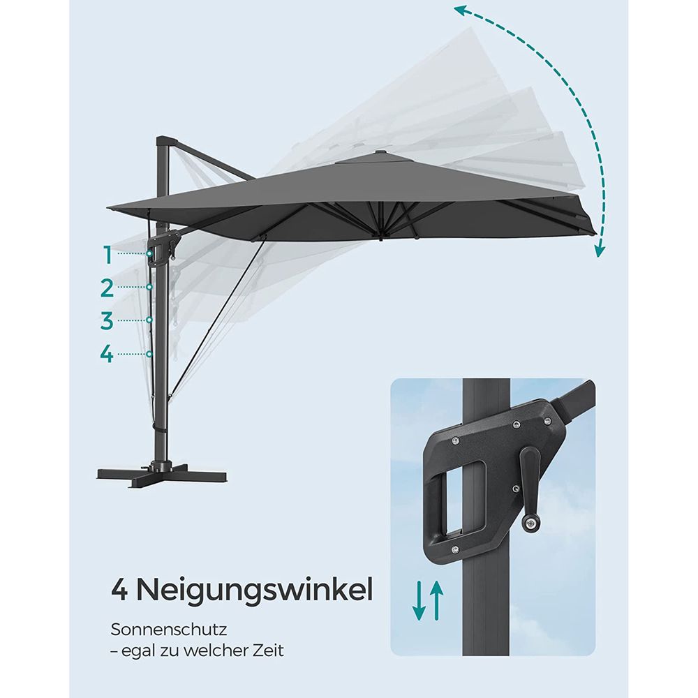 Ampelschirm 290 x 290 cm - Stufenlos verstellbar - Neigbar und 360° Drehfunktion
