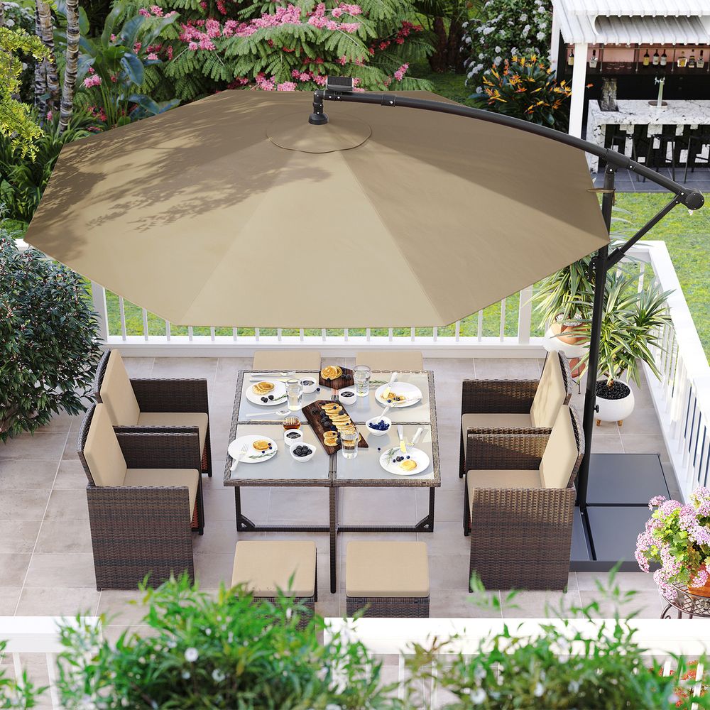 Zweefparasol Ø300 cm met LED - verlichting - Verstelbaar - Zonne - energie - De Vries Meubels