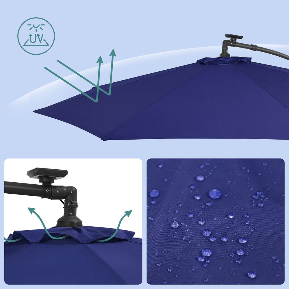 Ampelschirm Ø300 cm mit LED-Beleuchtung - Verstellbar - Solarenergie