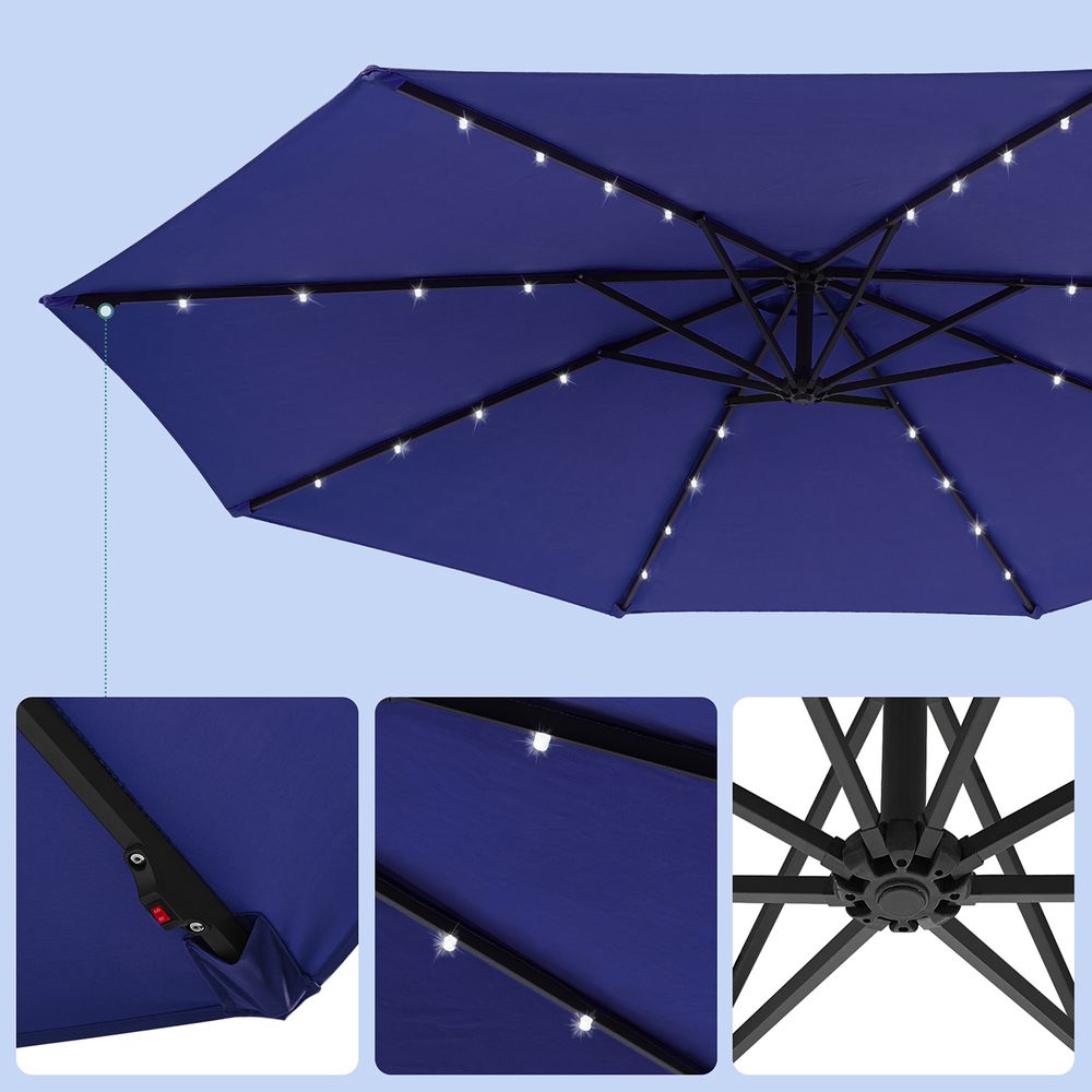 Ampelschirm Ø300 cm mit LED-Beleuchtung - Verstellbar - Solarenergie