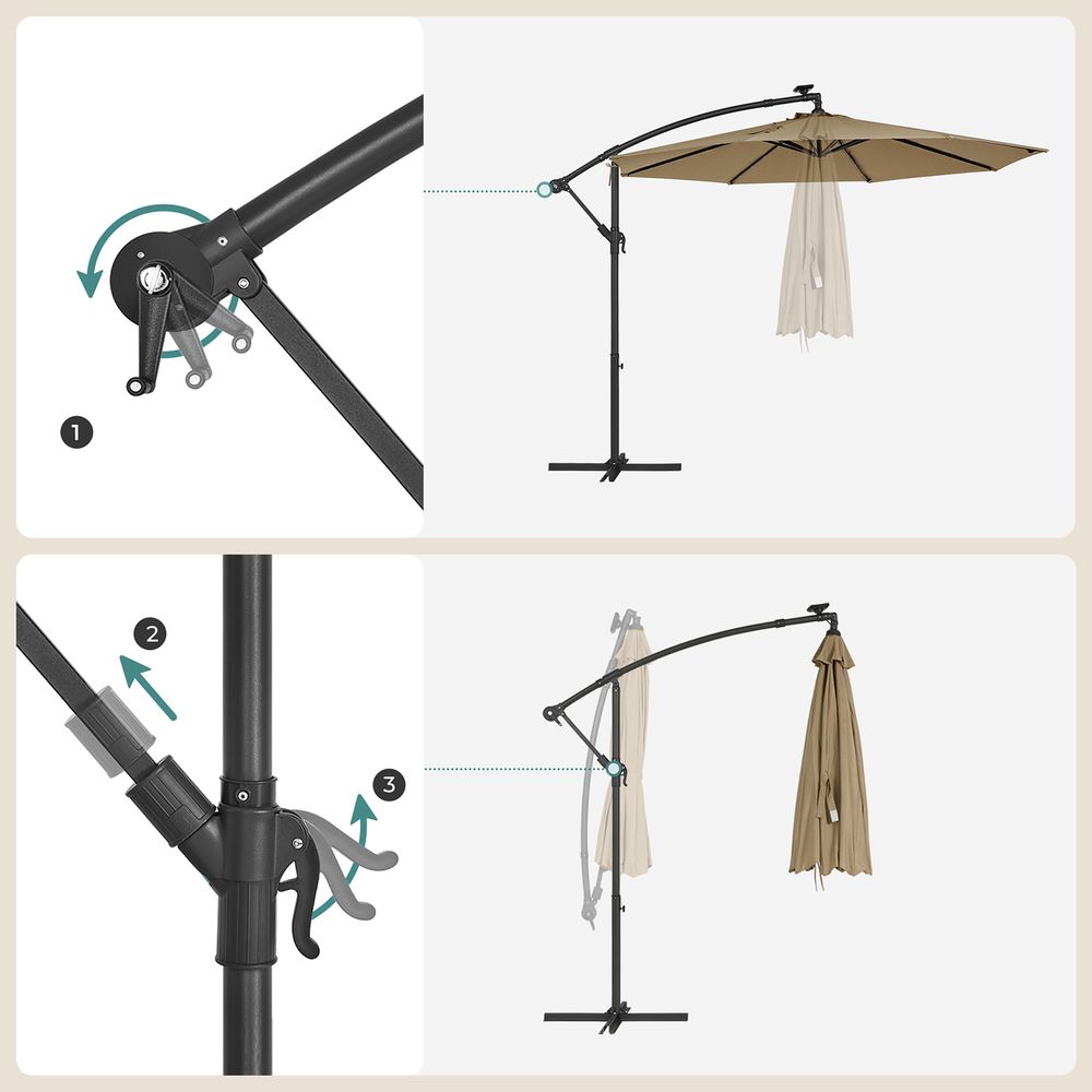 Zweefparasol Ø300 cm met LED - verlichting - Verstelbaar - Zonne - energie - De Vries Meubels