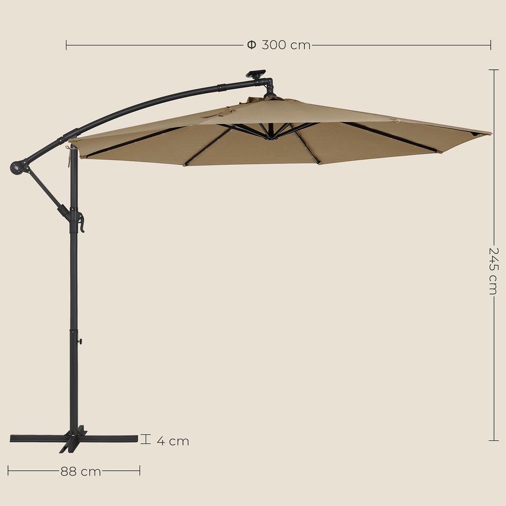 Ampelschirm Ø300 cm mit LED-Beleuchtung - Verstellbar - Solarenergie